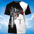 FUNSTUFFPRINT A Child Of God A Man Of Faith Knight Templar Jesus 3D T-shirt
