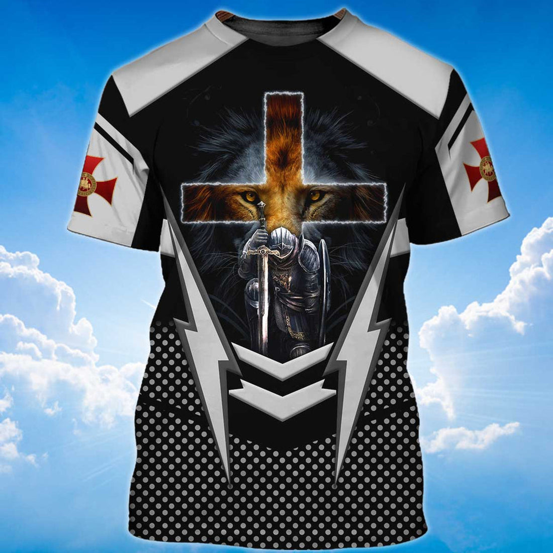 FUNSTUFFPRINT Knight Templar Lion A Warrior Of Christ 3D T-shirt