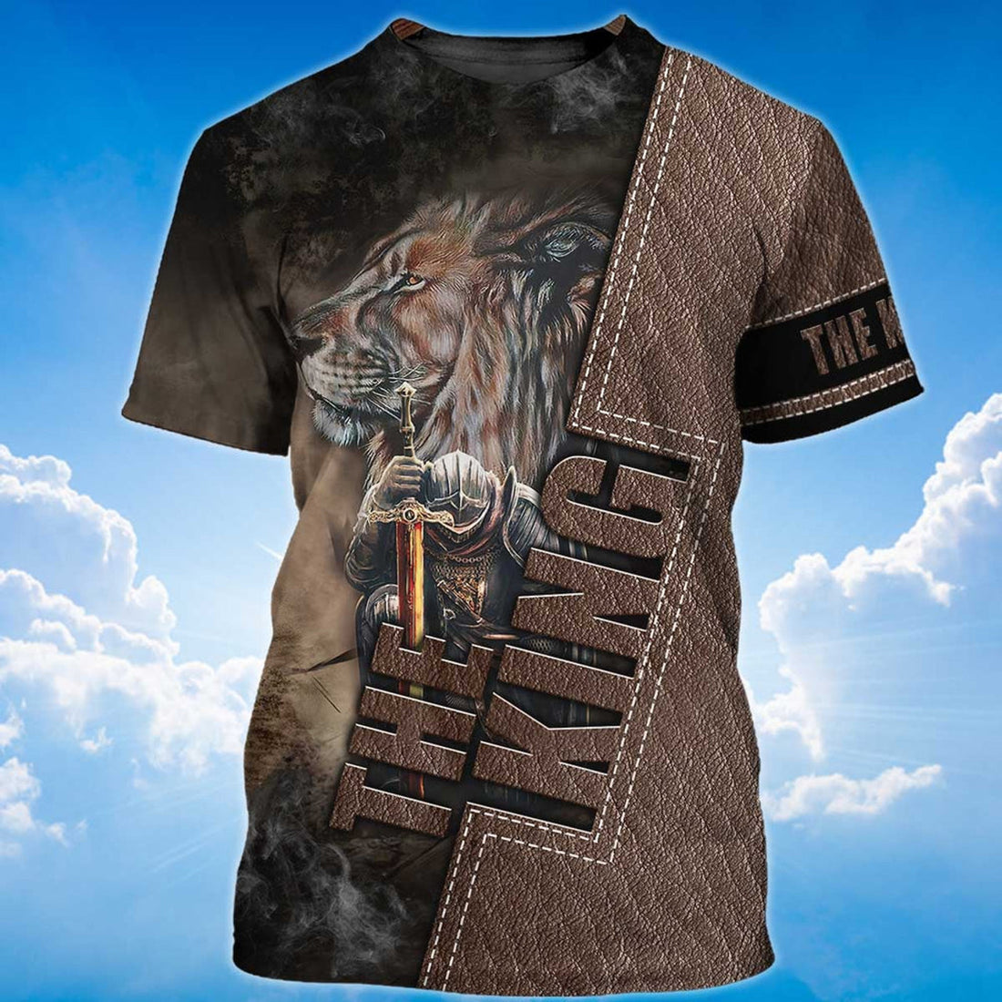 FUNSTUFFPRINT Lion And Knight Templar Warrior T-Shirt The King Shirt Men Women 3D T-shirt
