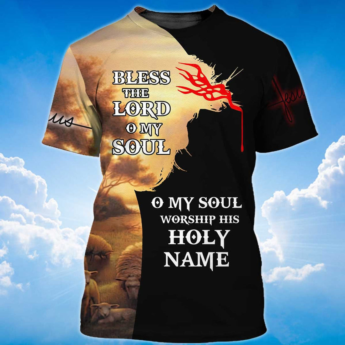 FUNSTUFFPRINT Bless The Lord O My Sould T-Shirt Jesus Shirt For Men Women 3D T-shirt