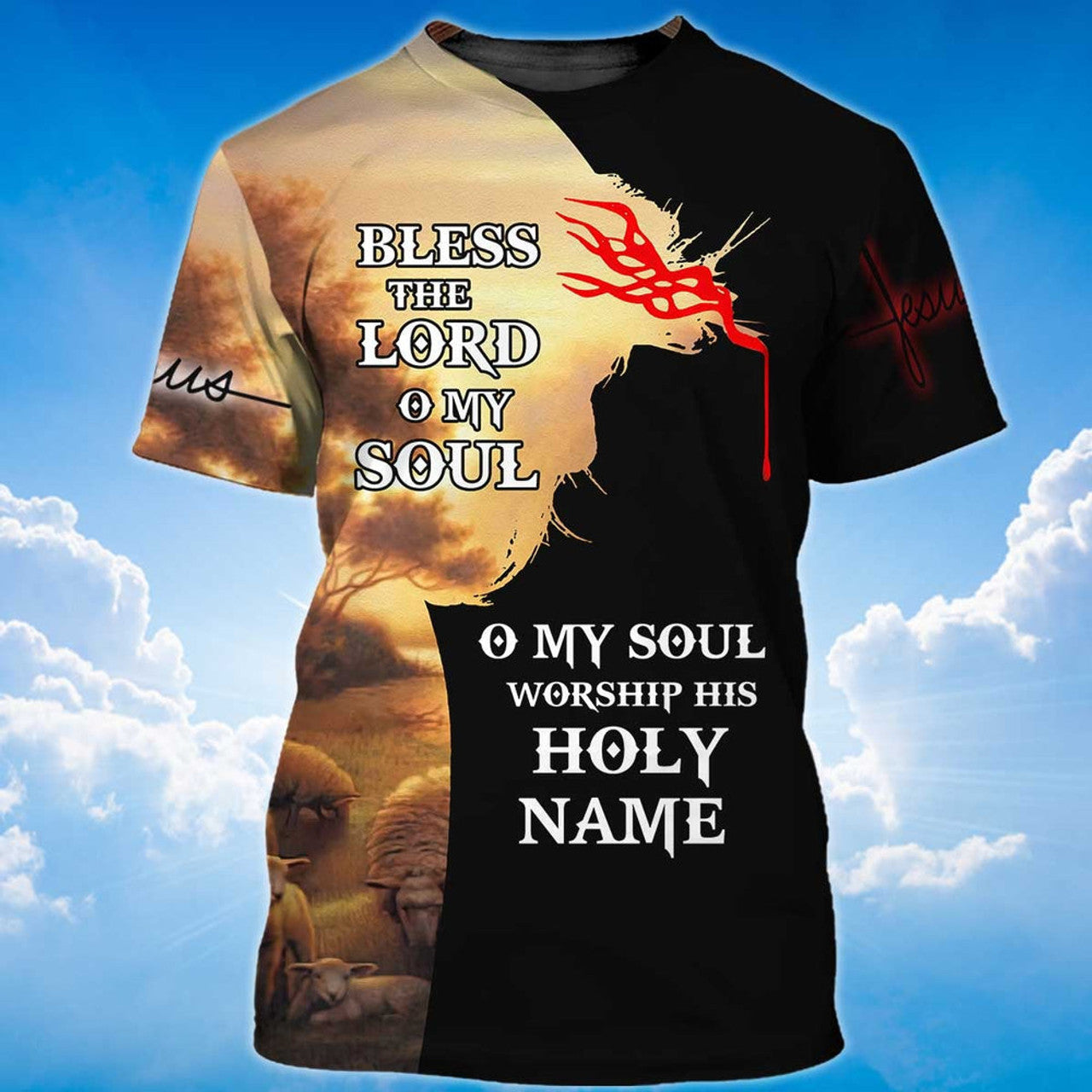 FUNSTUFFPRINT Bless The Lord O My Sould T-Shirt Jesus Shirt For Men Women 3D T-shirt