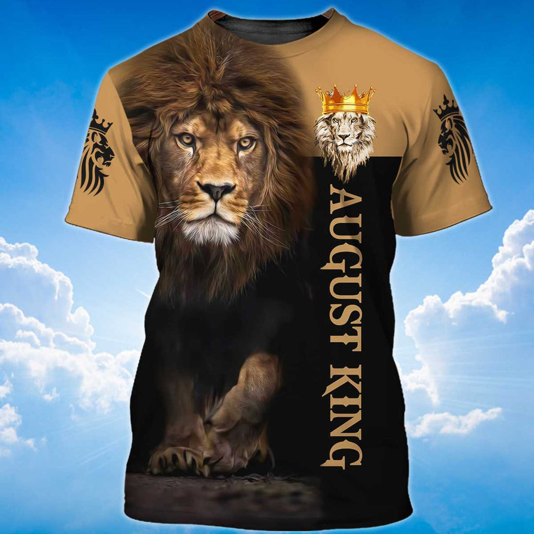 FUNSTUFFPRINT August King The Lion T-Shirt Gift For August Birthday Men 3D T-shirt