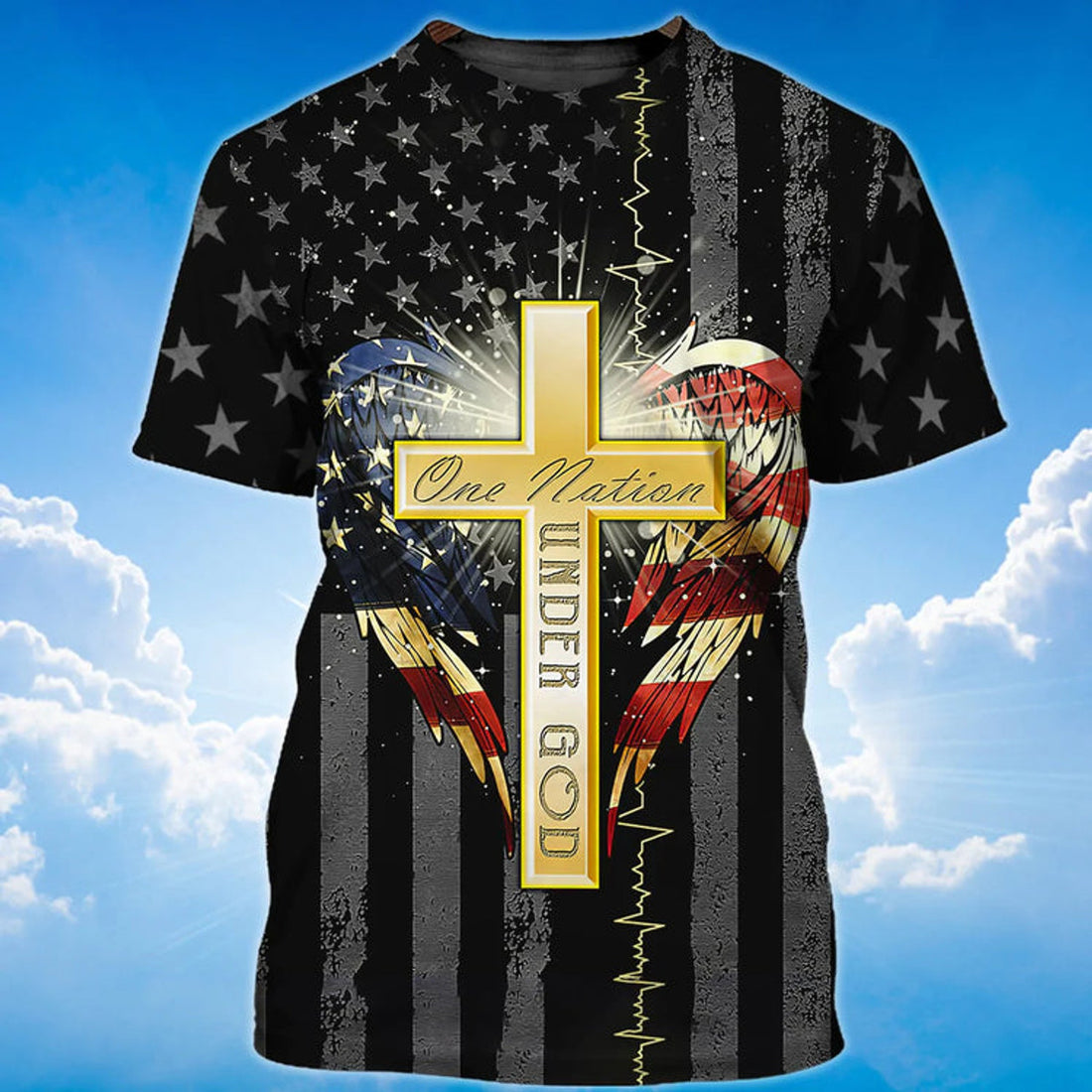 One Nation Under God Wing And American Flag T-Shirt Patriotic Usa Shirt