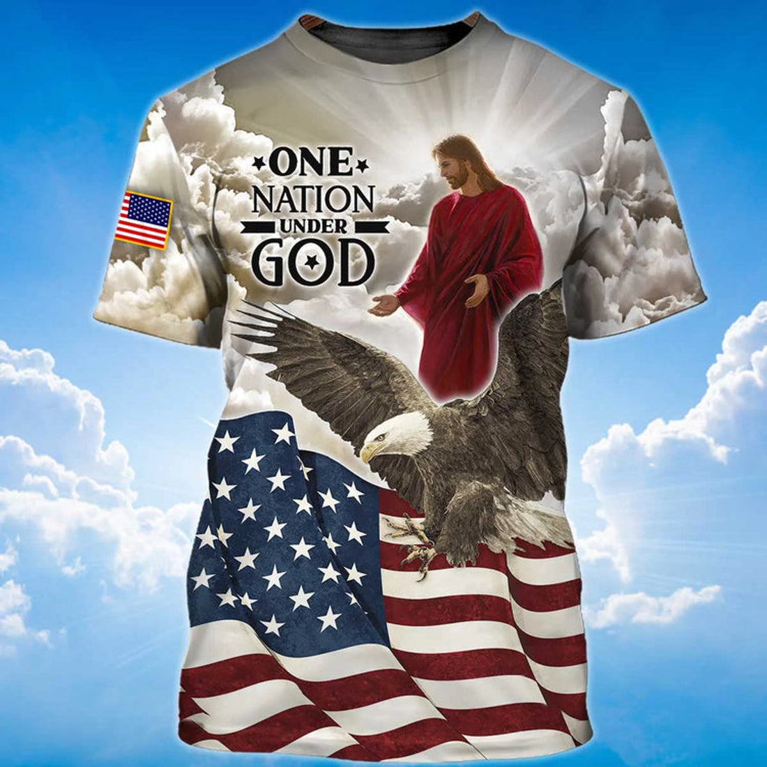 One Nation Under God Shirt Eagle America Flag T-Shirt Gift For Independence Day