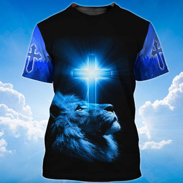 FUNSTUFFPRINT Way Maker Miracle Worker Lion And Light Cross 3D T-shirt