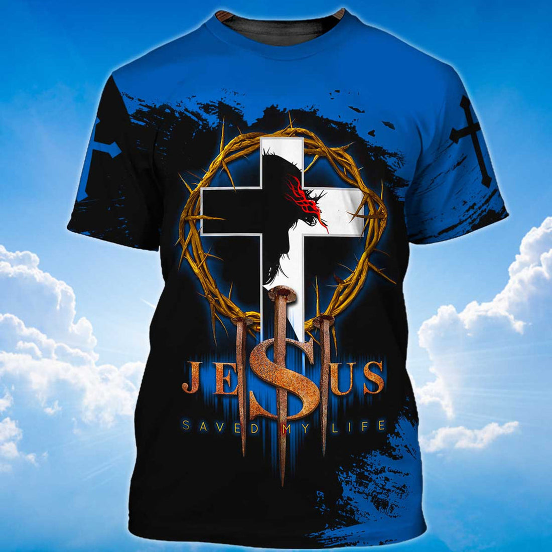 FUNSTUFFPRINT Jesus Christ Saved My Life 3D Tee Shirts Blue And Black 3D T-shirt