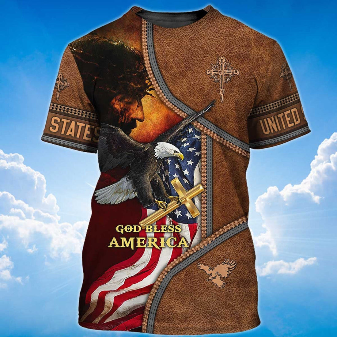 FUNSTUFFPRINT God Bless America Eagle America Flag T-Shirt God Bless Shirts 3D T-shirt