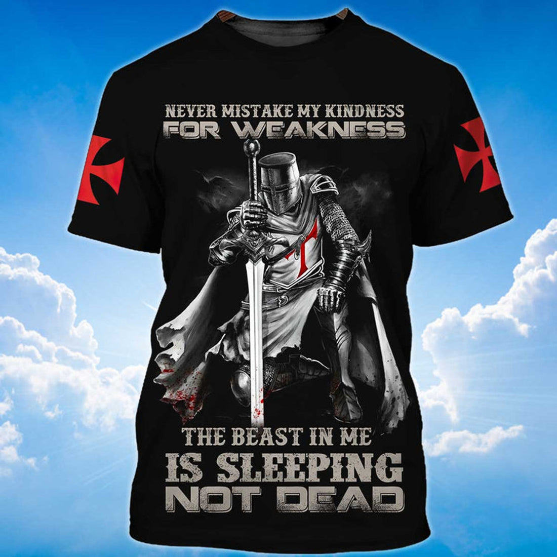 FUNSTUFFPRINT Knights Templar The Beast In Me Is Sleeping 3D T-shirt