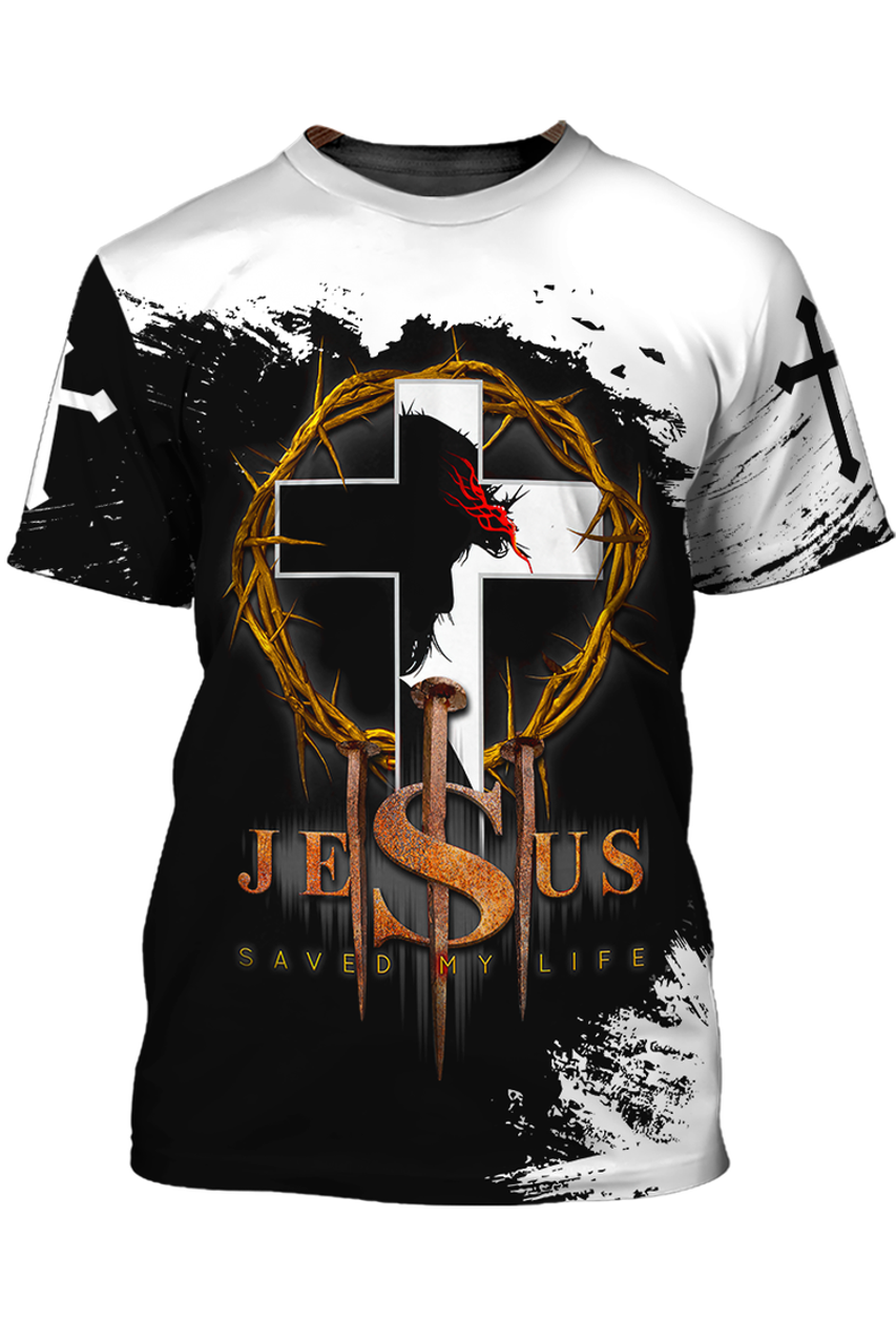 FUNSTUFFPRINT White And Black Color Christian Jesus T-Shirt Jesus Christ Saved My Life Shirts 3D T-shirt