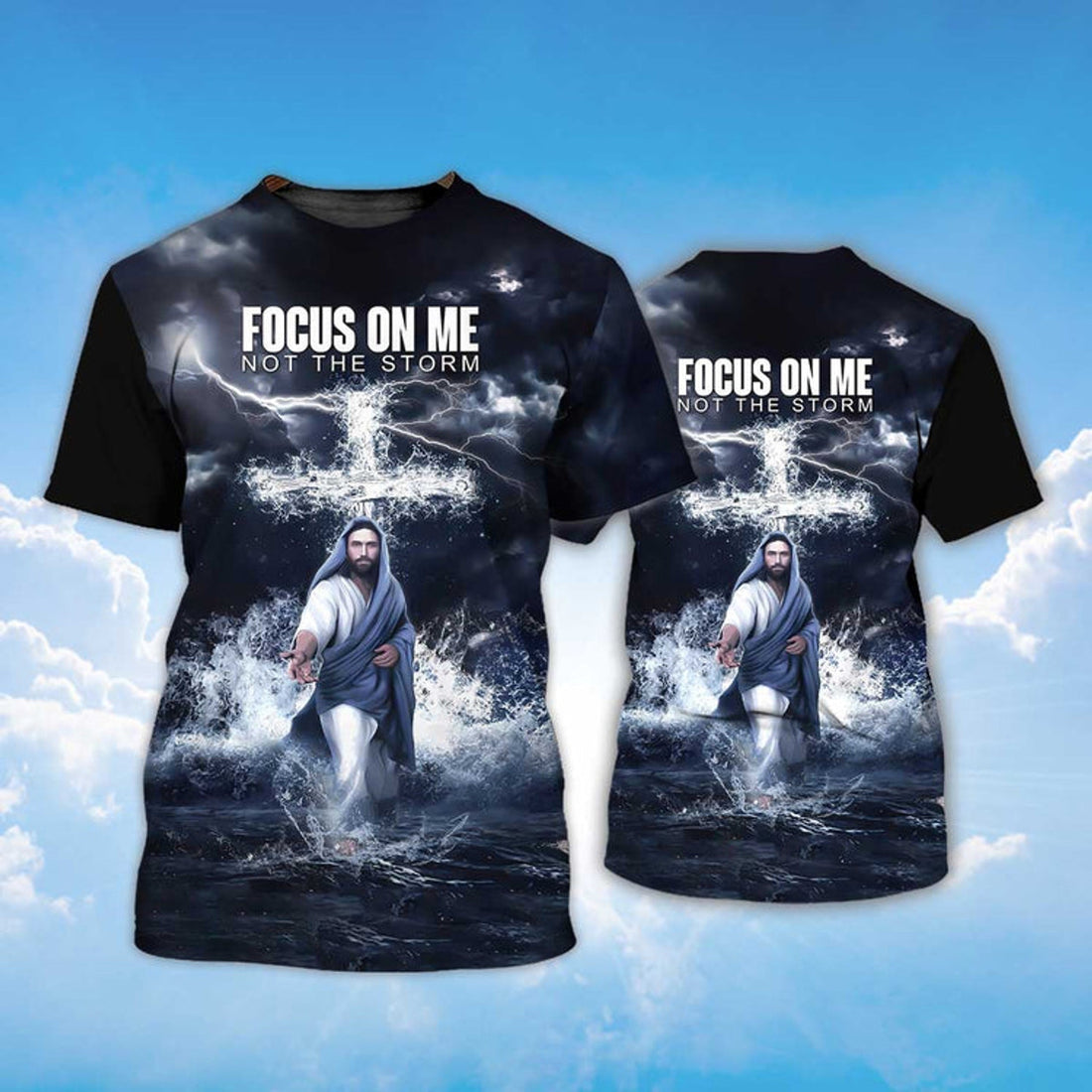 FUNSTUFFPRINT 3D Jesus Shirts Focus On Me Not The Storm Christian 3D T-shirt
