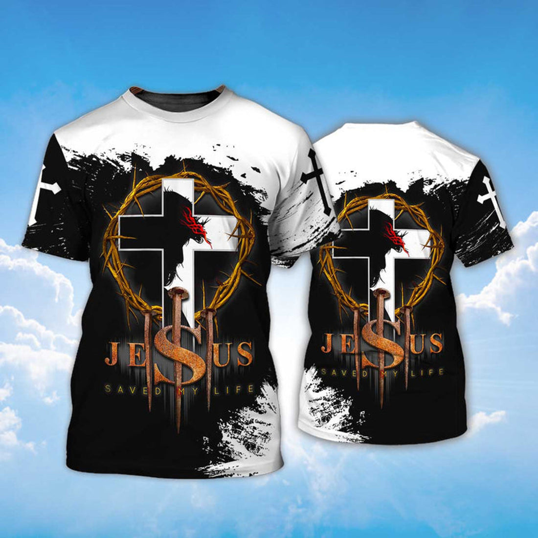 FUNSTUFFPRINT White And Black Color Christian Jesus T-Shirt Jesus Christ Saved My Life Shirts 3D T-shirt