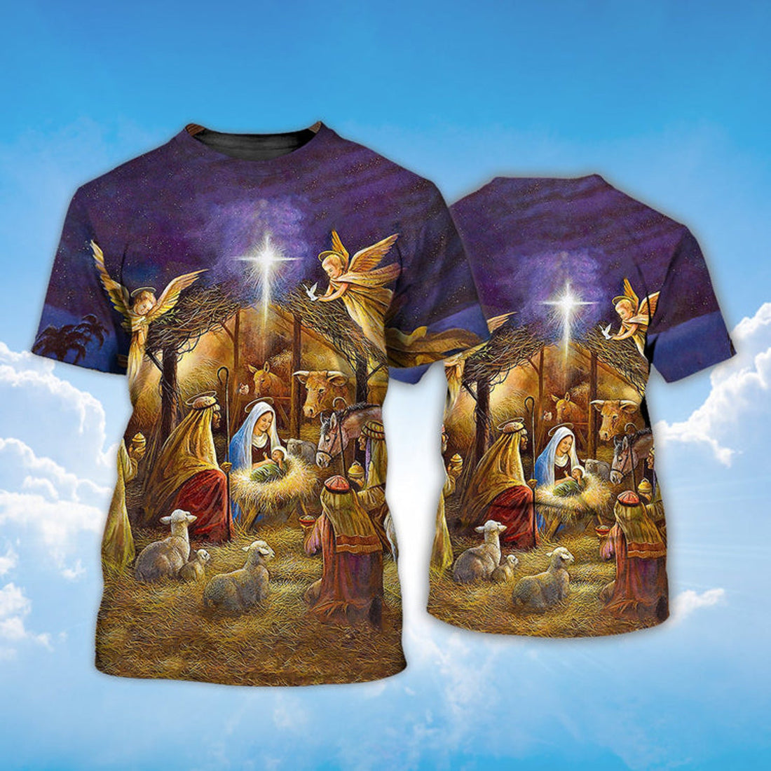 FUNSTUFFPRINT When God Was Born T-Shirt 3D God Shirt For Noel Christmas 3D T-shirt