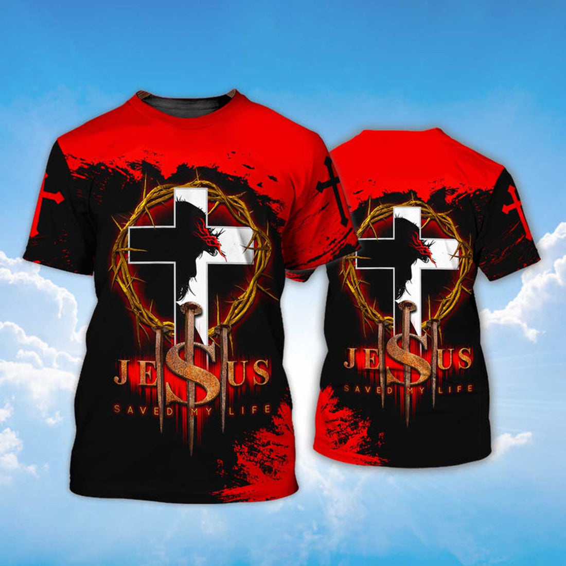 FUNSTUFFPRINT Jesus Christ Saved My Life Black And Red Shirts 3D T-shirt