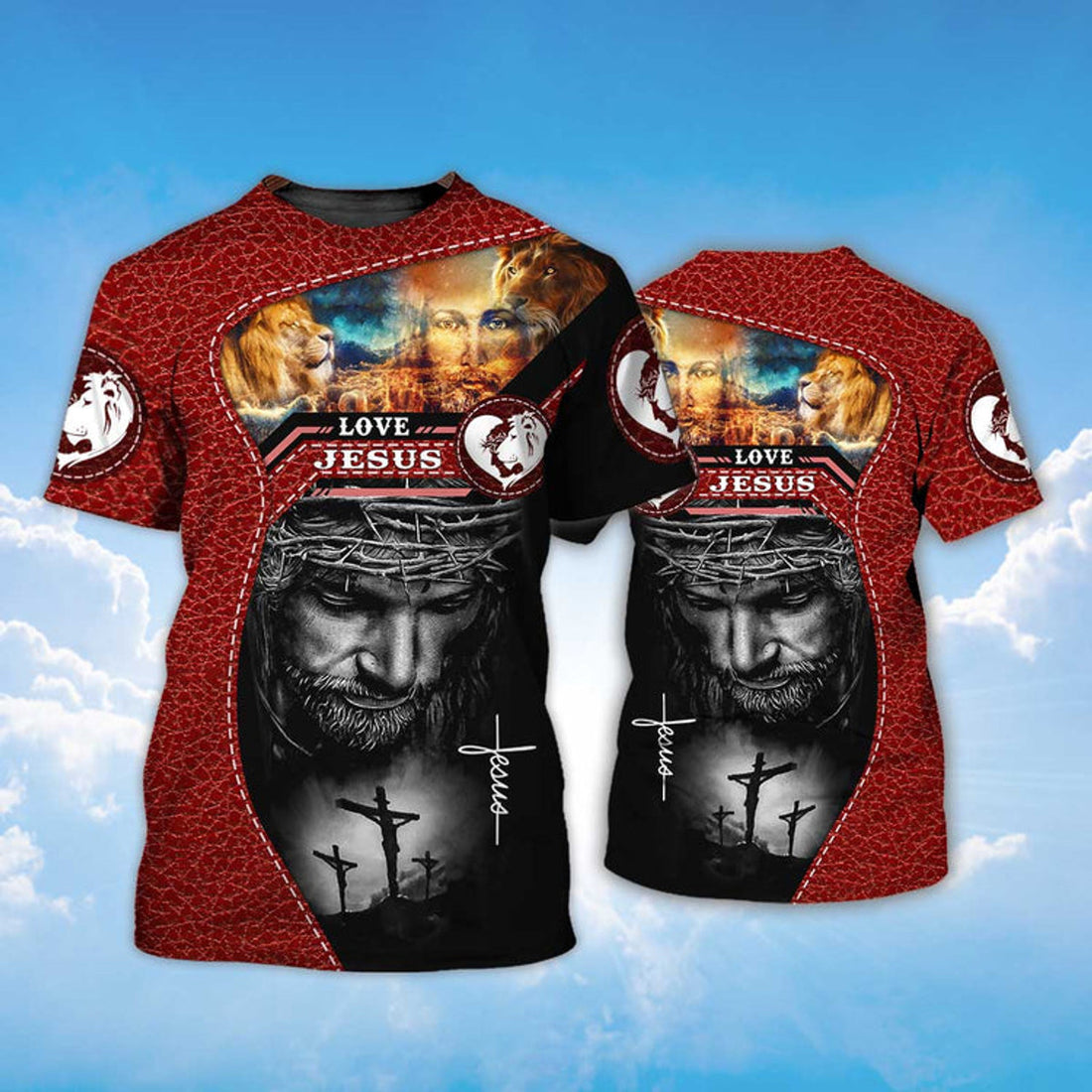 FUNSTUFFPRINT 3D All Over Print Love Jesus Tee Shirt Men Women Red Leather Pattern 3D T-shirt
