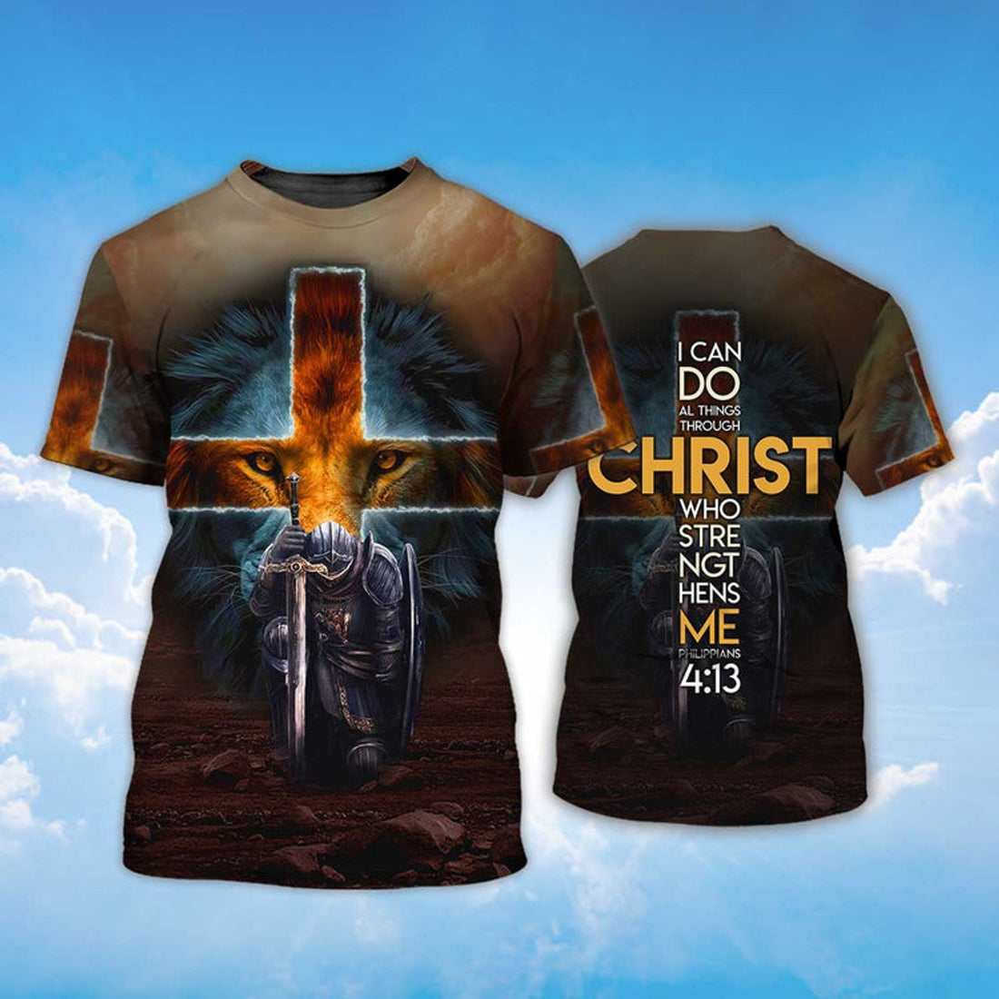 FUNSTUFFPRINT Knight Templar Christian Who Strengthens Me 3D T-shirt