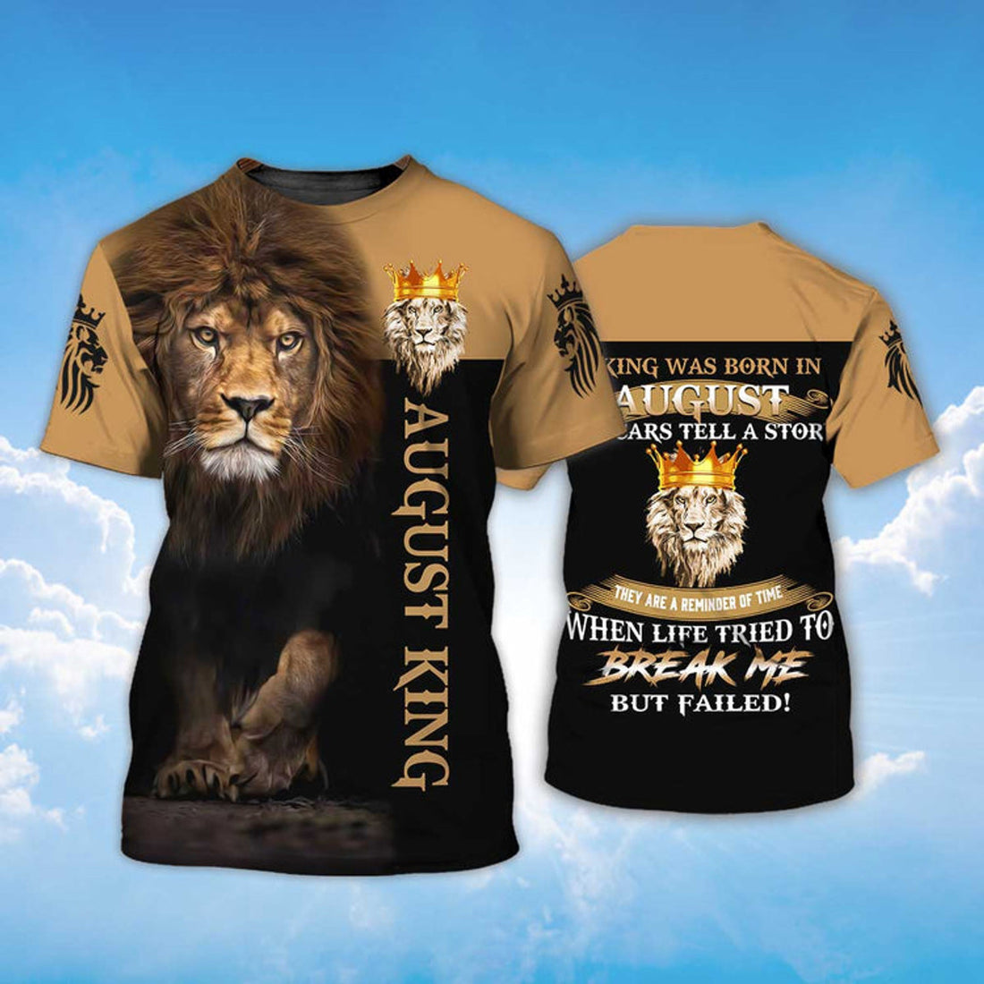 FUNSTUFFPRINT August King The Lion T-Shirt Gift For August Birthday Men 3D T-shirt
