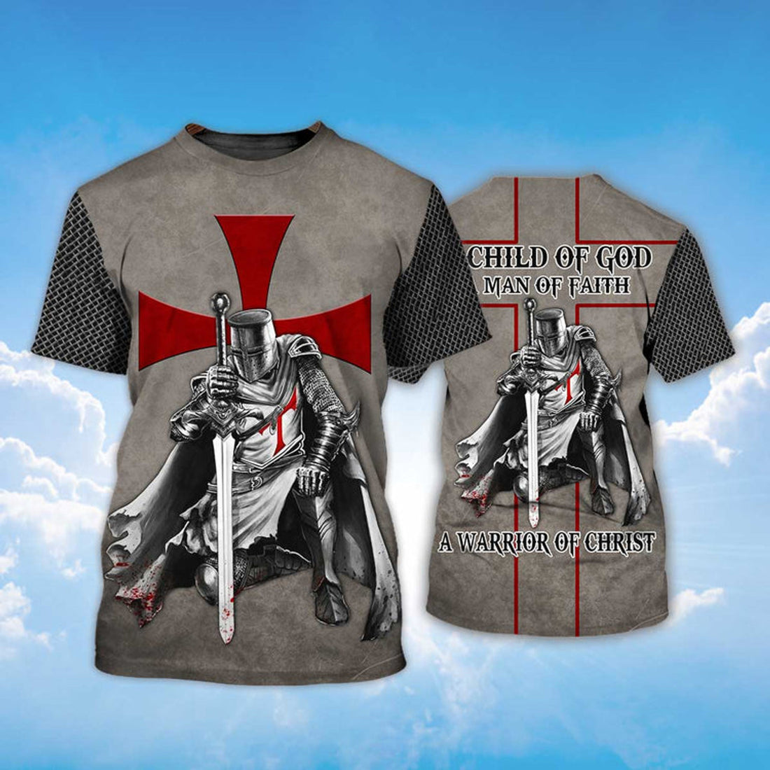 FUNSTUFFPRINT Knight Templar A Child Of God, A Man Of Faith 3D T-shirt