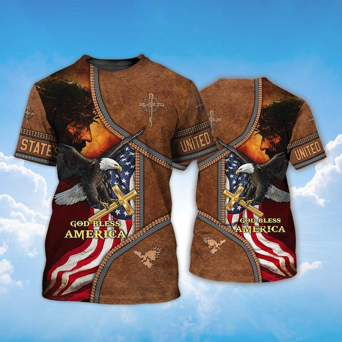 FUNSTUFFPRINT God Bless America Eagle America Flag T-Shirt God Bless Shirts 3D T-shirt