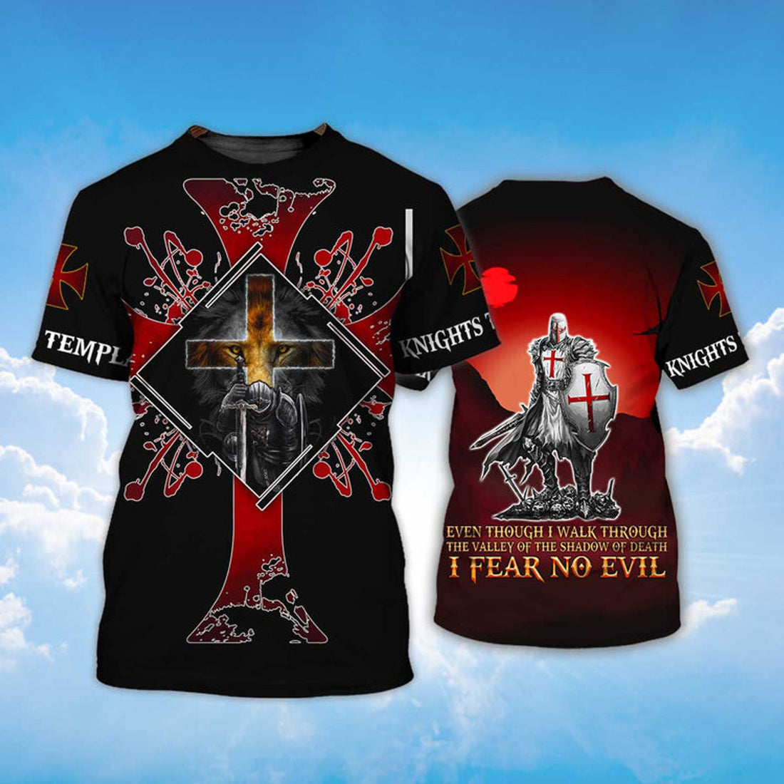 FUNSTUFFPRINT Knights Templar Tee Shirts I Fear No Evil 3D All Over Print 3D T-shirt