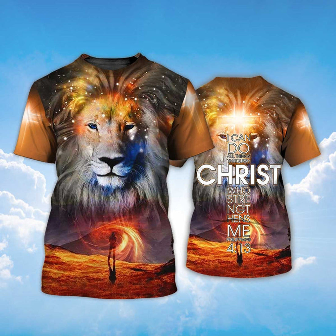 FUNSTUFFPRINT I Can Do All Things Through Christ Lion Cross 3D T-Shirt