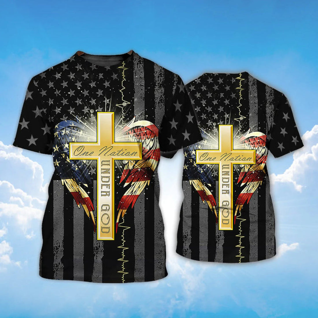 One Nation Under God Wing And American Flag T-Shirt Patriotic Usa Shirt