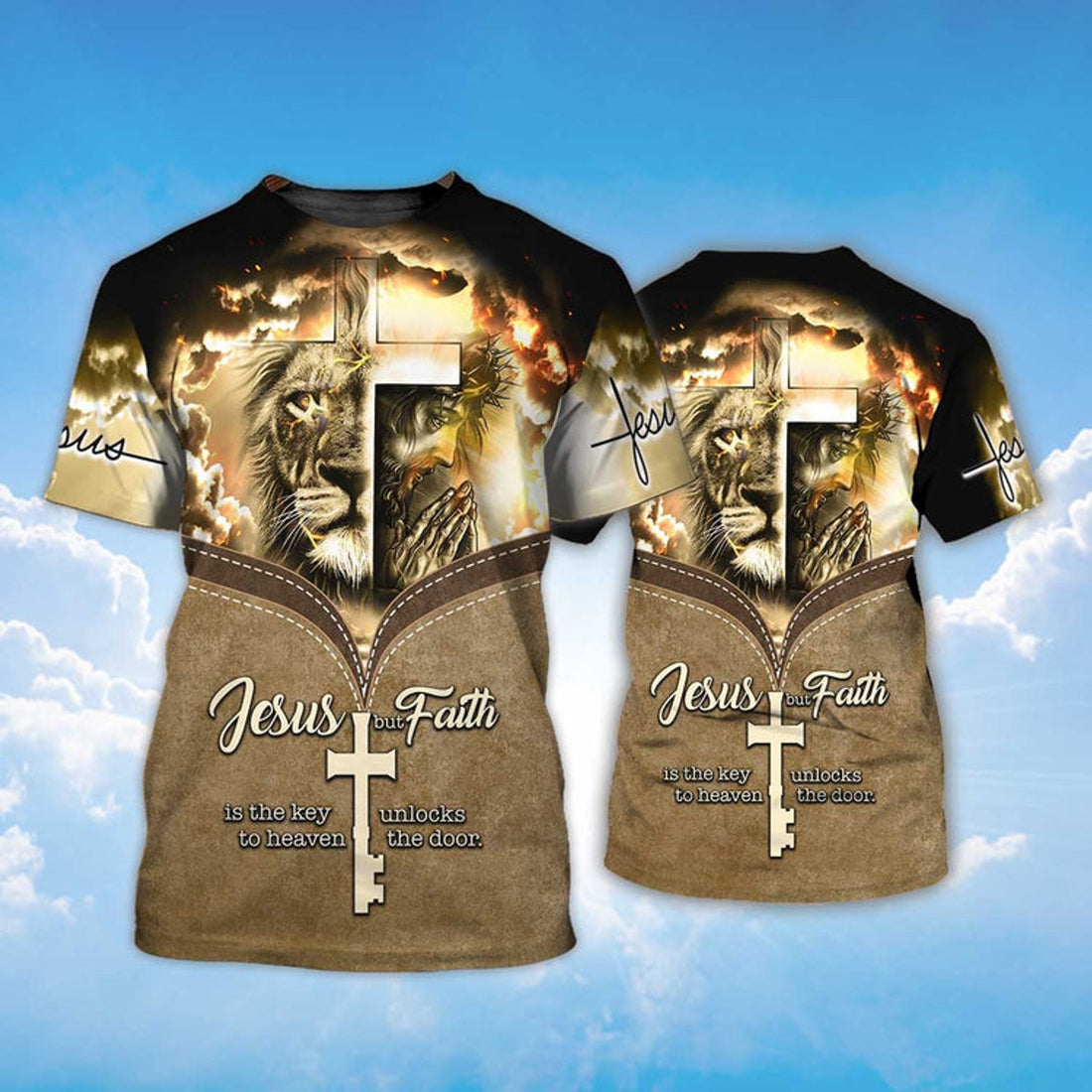 FUNSTUFFPRINT Jesus Is The Key To Heaven T-Shirt Jesus And Lion Shirt For Men Women 3D T-shirt