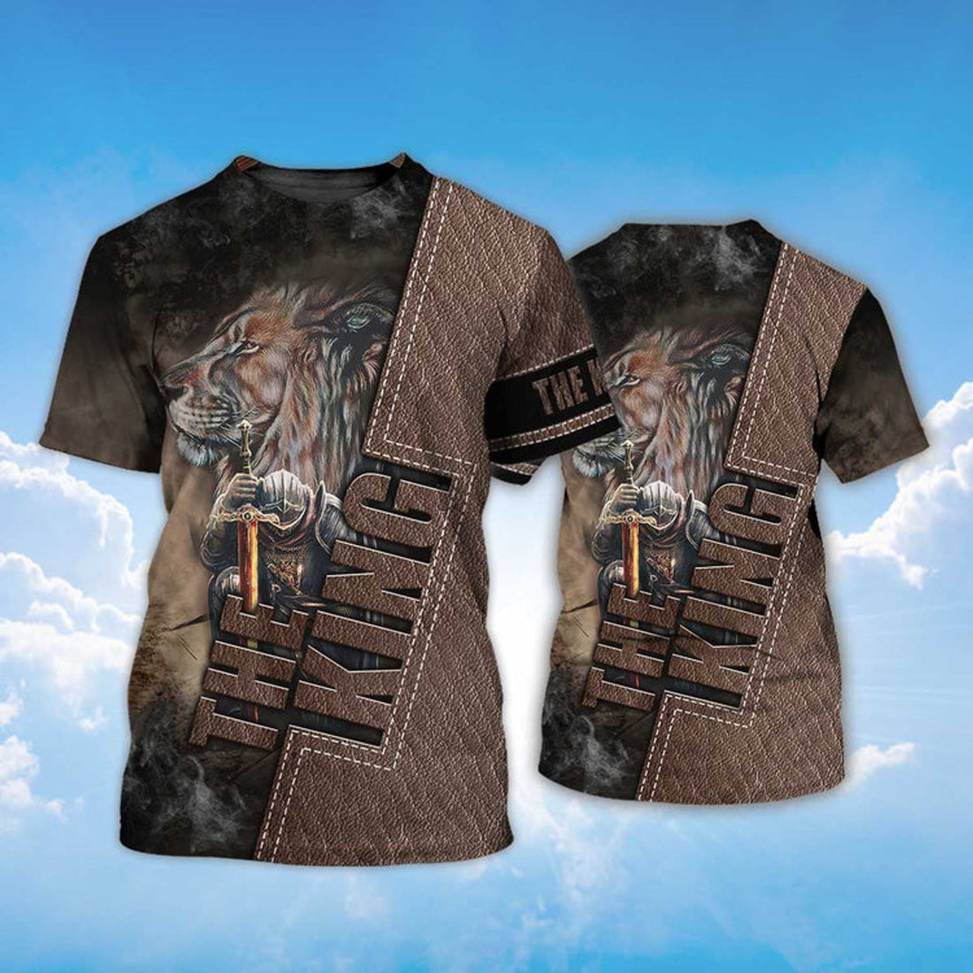 FUNSTUFFPRINT Lion And Knight Templar Warrior T-Shirt The King Shirt Men Women 3D T-shirt