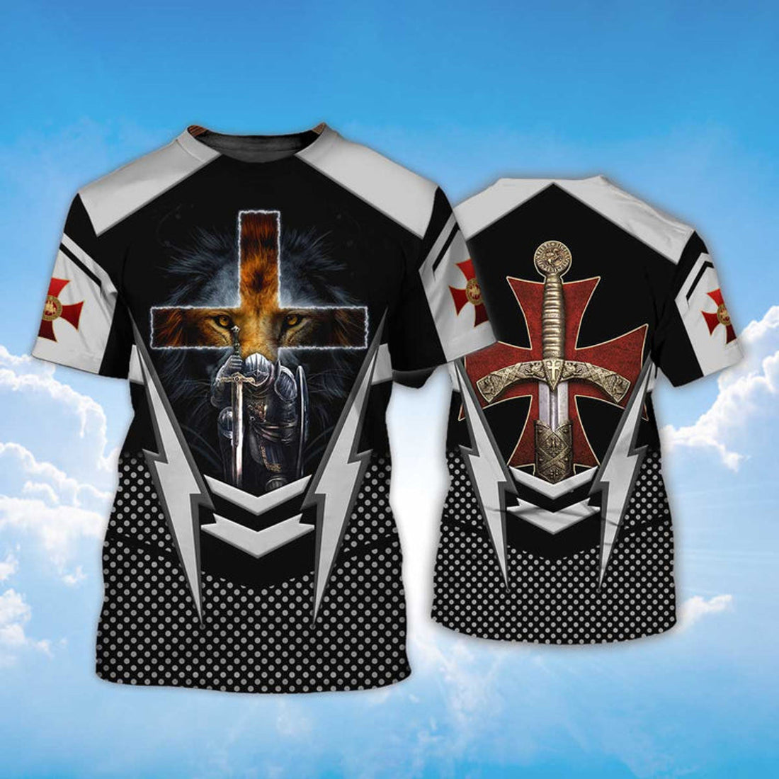 FUNSTUFFPRINT Knight Templar Lion A Warrior Of Christ 3D T-shirt