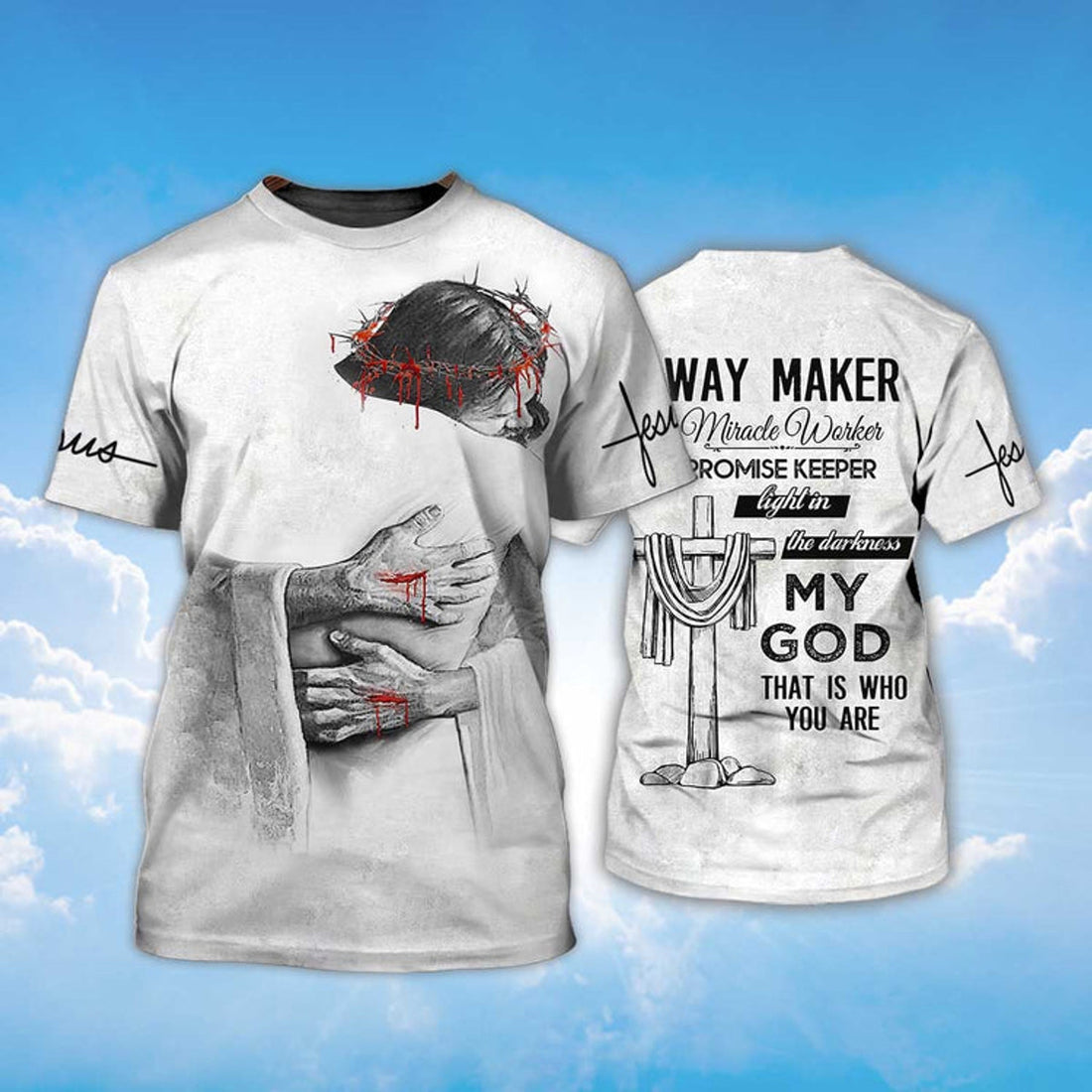 FUNSTUFFPRINT Way Maker Miracle Worker Promise Keeper Light In The Darkness 3D T-shirt