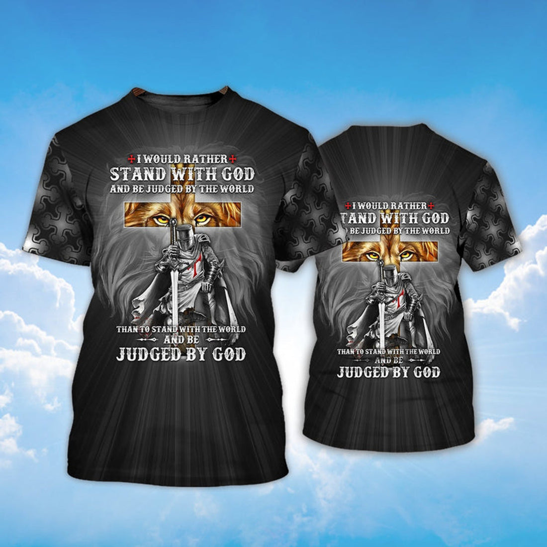 FUNSTUFFPRINT 3D All Over Print Knight Templar T-Shirt I Would Rather Stand With God 3D T-shirt