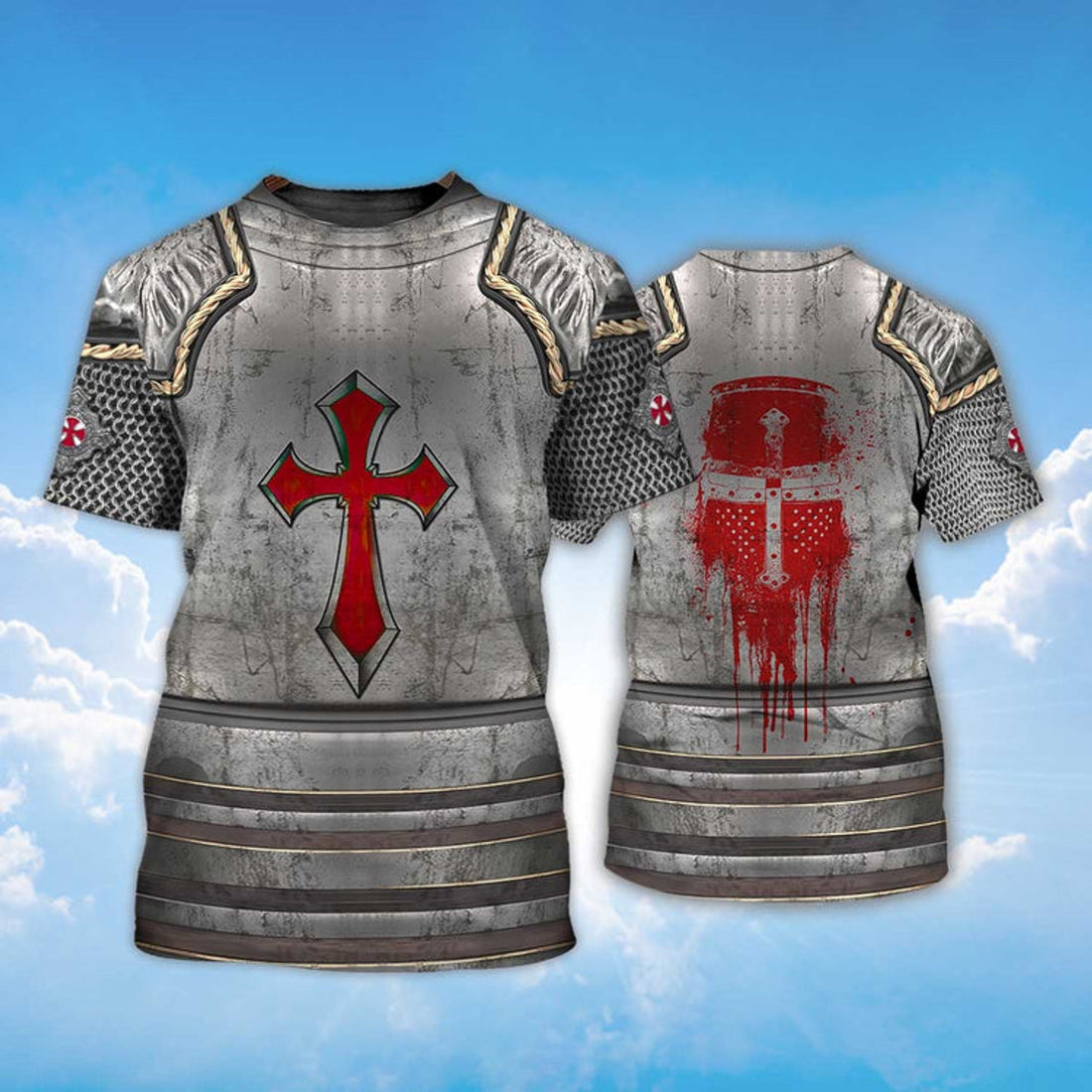 FUNSTUFFPRINT Best Knight Templar Warrior Armor 3D T-shirt