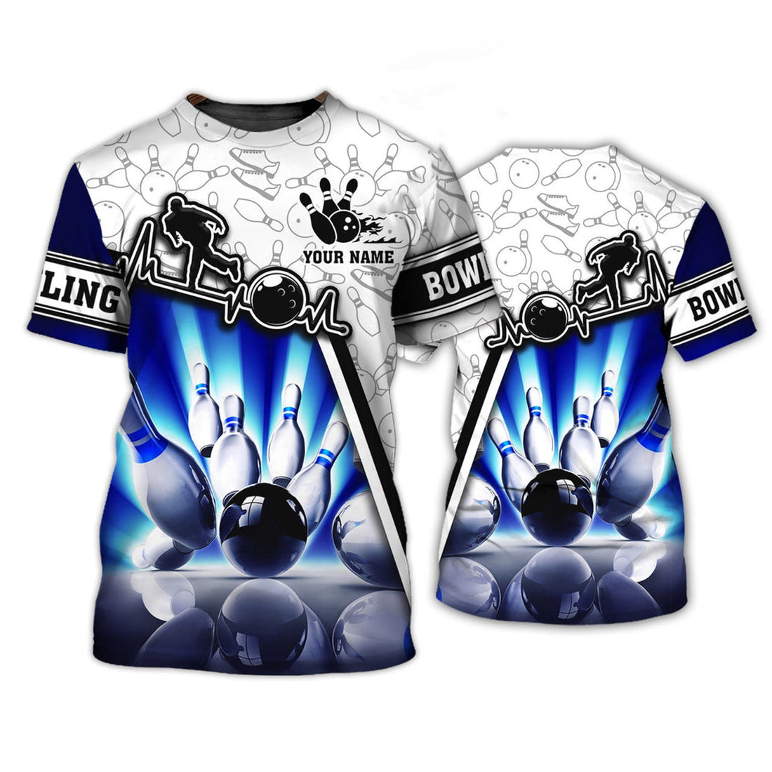 FUNSTUFFPRINT Personalized 3D All Over Printed Bowling T-Shirt, Bowling Dad Shirts, Bowling Shirts 3D T-shirt