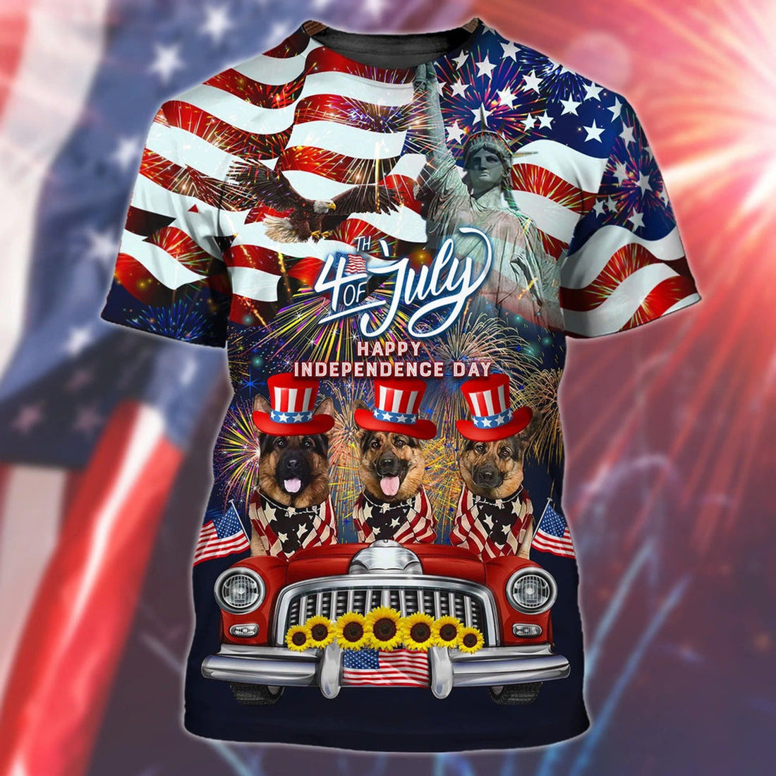 FUNSTUFFPRINT German Shepherd American - Independence Day Is Coming 3D All Over Print T-Shirt - 4Th Of July 3D T-shirt