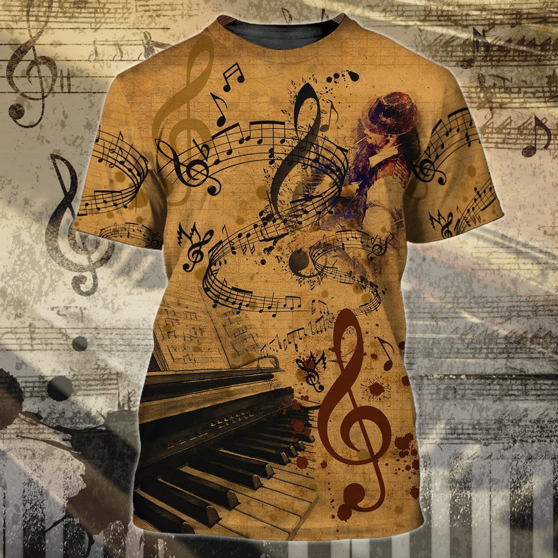 3D Yellow Vintage Piano T-Shirt For Pianist Men Women Piano Shirt Gift For Piano Lovers