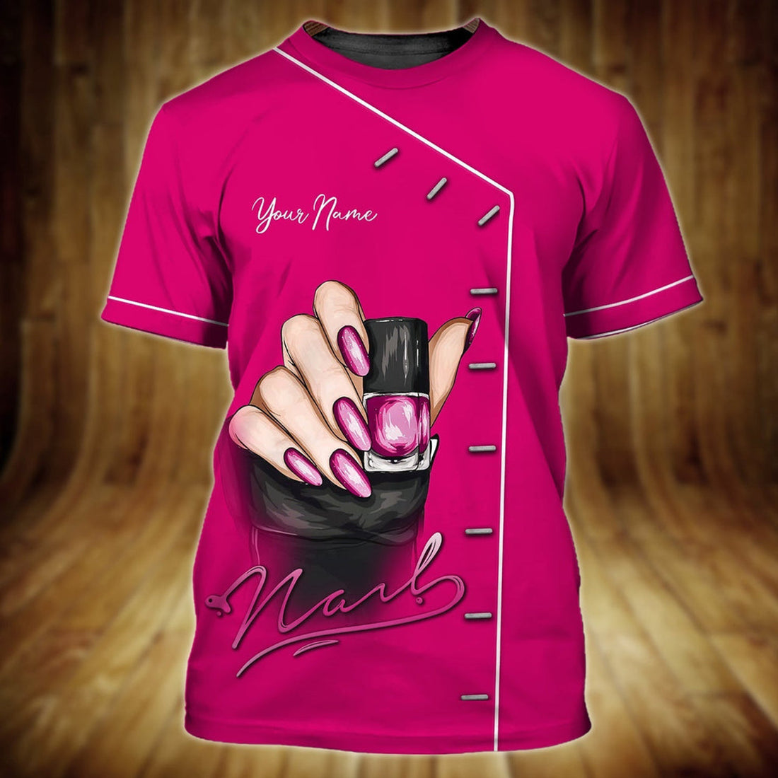 FUNSTUFFPRINT Personalized Pink 3D T-Shirt For Nail Technician, Women Nail Shirts Full Printed, Gift For Nail Woman 3D T-shirt