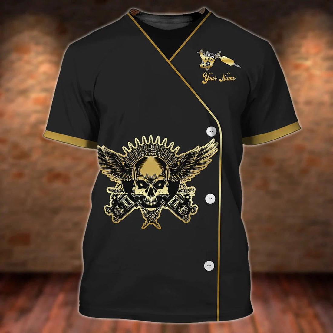 FUNSTUFFPRINT Custom Black Tattoo Skull T-Shirt, 3D Print On Shirt With Tattoo Design, Tattoo Lover Gifts 3D T-shirt