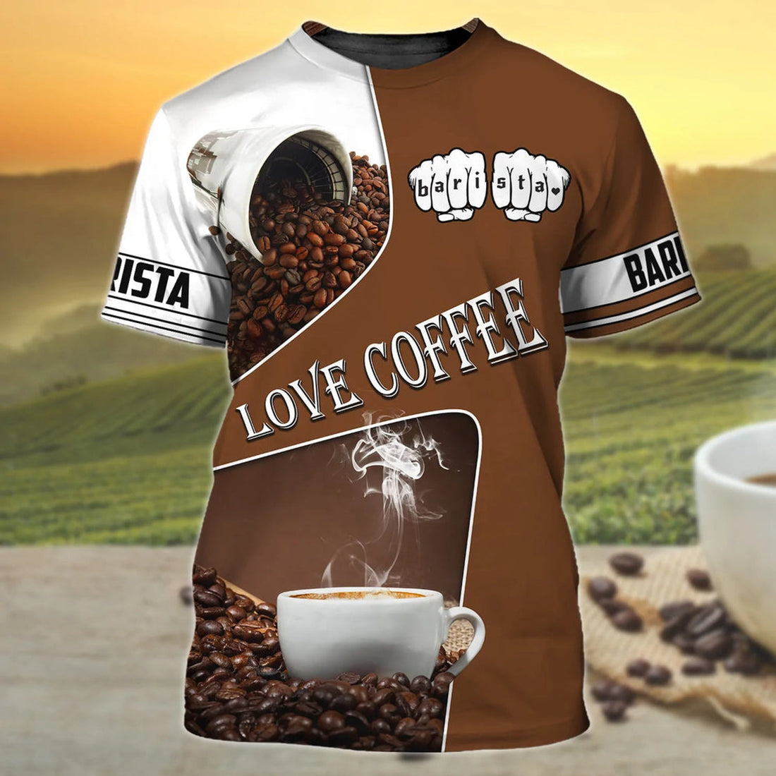 Cool 3D Coffee T-Shirt Brown Barista Shirt Café Shirt Uniform Gift For Coffee Lovers