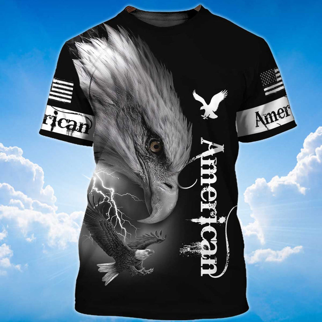 FUNSTUFFPRINT Lightning American Eagle Black T-Shirt Eagle Lover Shirt Men Women 3D T-shirt