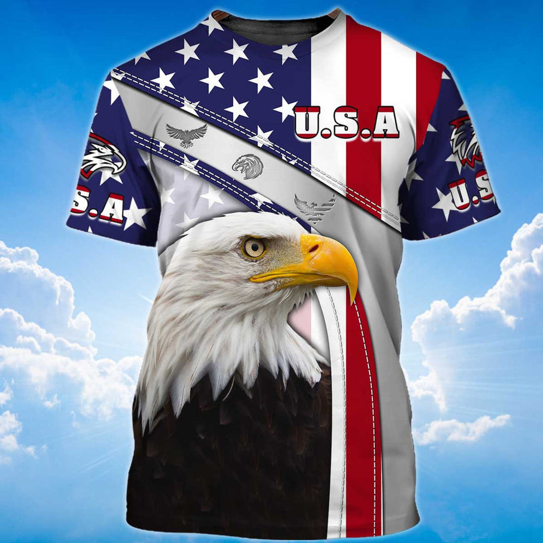 FUNSTUFFPRINT Eagle American Flag Pattern T-Shirt Eagle Lover Patriotic 3D Shirt 3D T-shirt