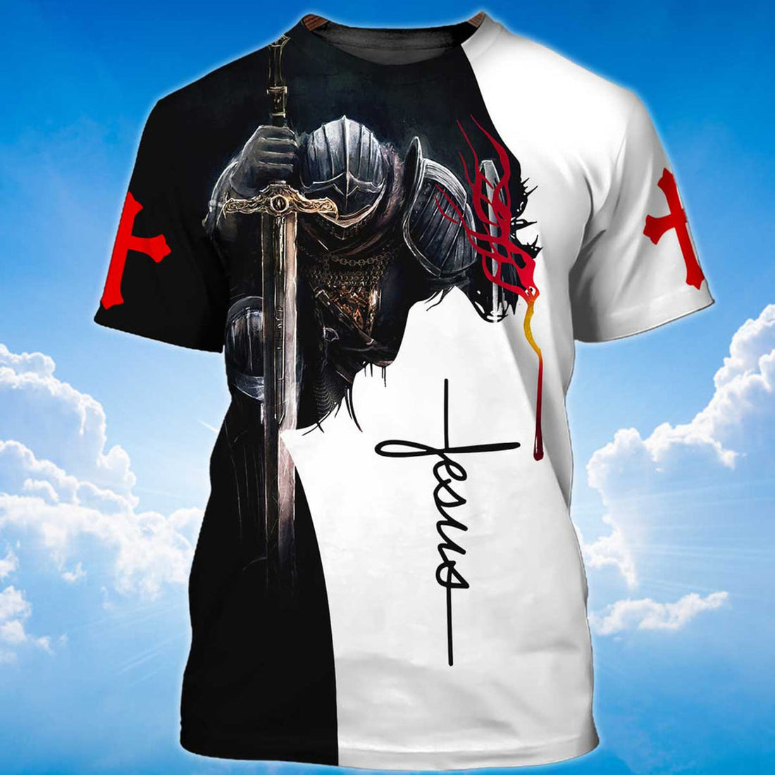 FUNSTUFFPRINT Jesus Is My Everything Shirt Knight Templar T-Shirt Love Jesus 3D T-shirt