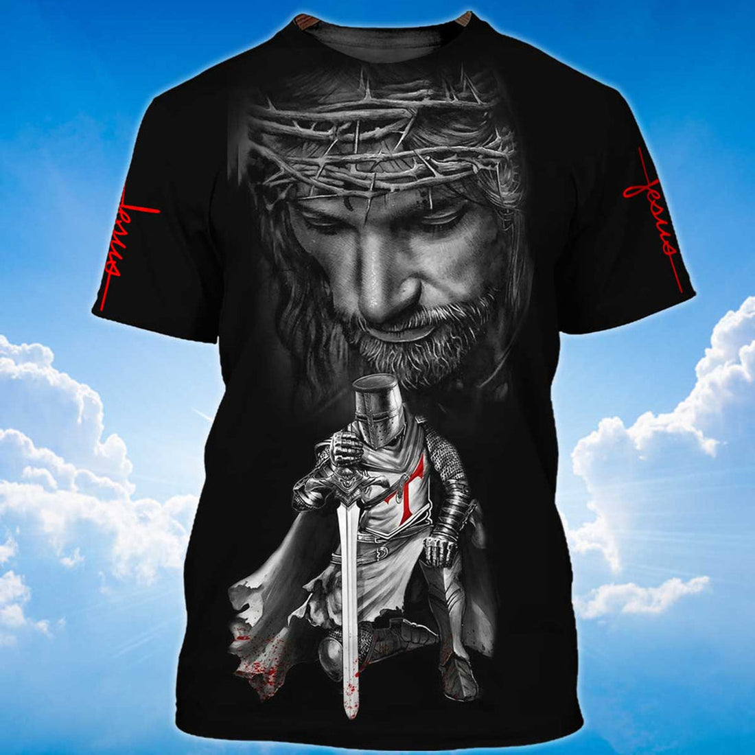 FUNSTUFFPRINT Knight Christian Jesus Shirt Let Your Faith Be Bigger Than Your Fear 3D T-shirt