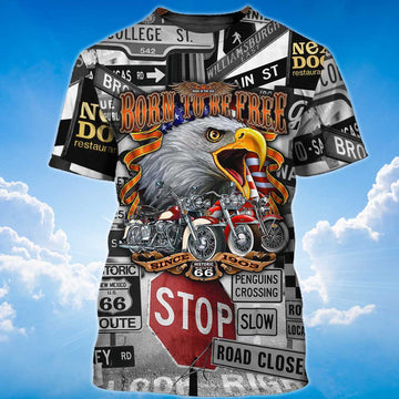 FUNSTUFFPRINT Funny Eagle Lover T-Shirt Born To Be Free Eagle And Bike 3D Unisex Shirt 3D T-shirt