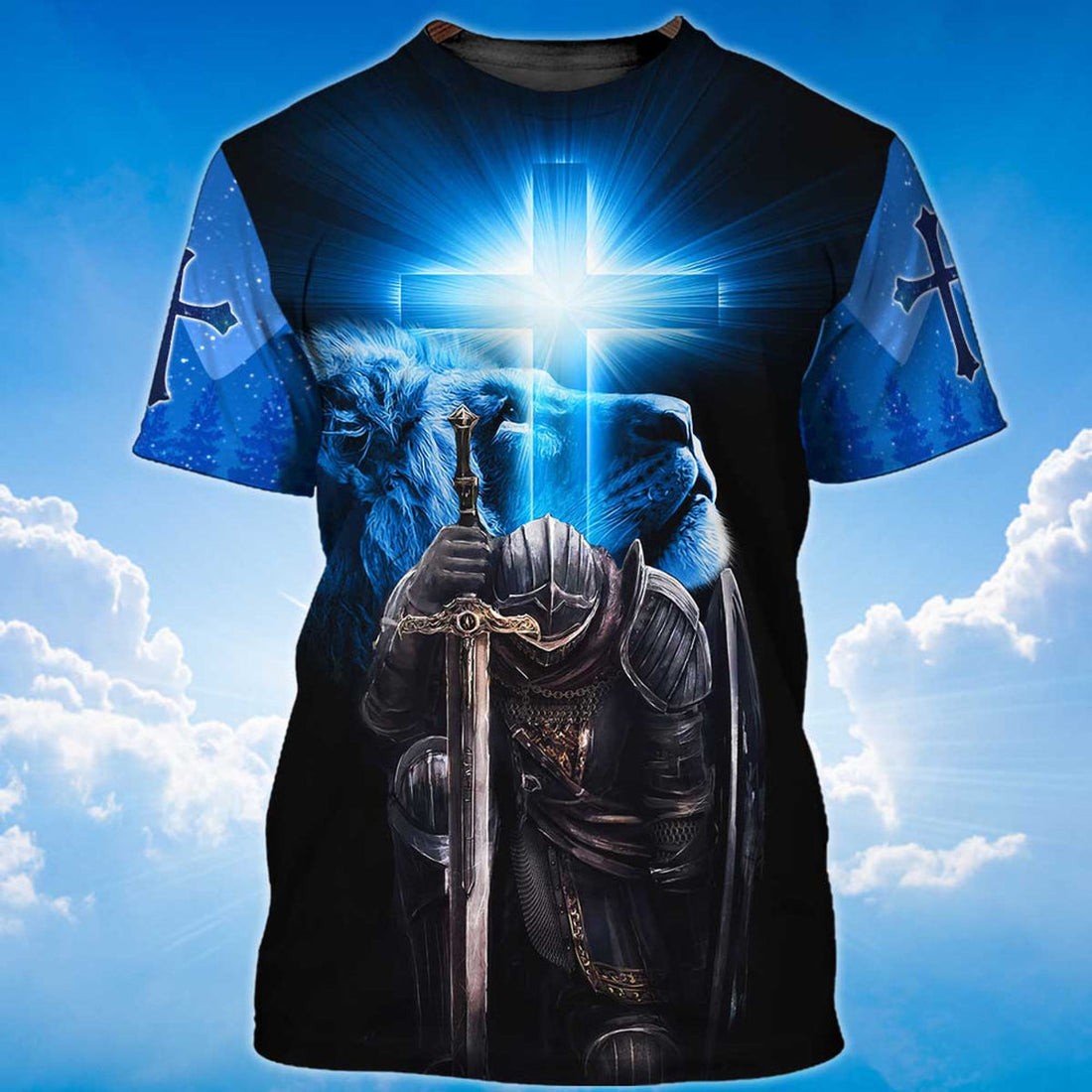 FUNSTUFFPRINT I Am Son Of God T-Shirt Knight Templar And Lion Shirt 3D T-shirt