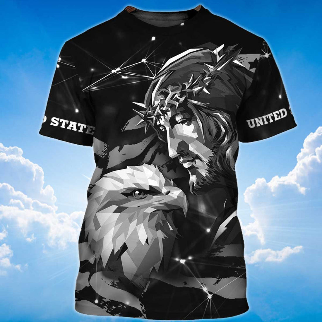 FUNSTUFFPRINT Eagle And God T-Shirt, Eagle Lover Black Shirt 3D For Adults 3D T-shirt