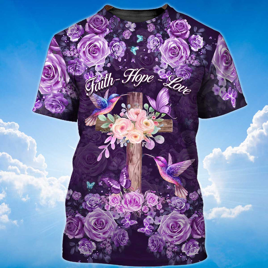 FUNSTUFFPRINT Faith Hope Love T-Shirt God Jesus 3D Purple Shirt 3D T-shirt