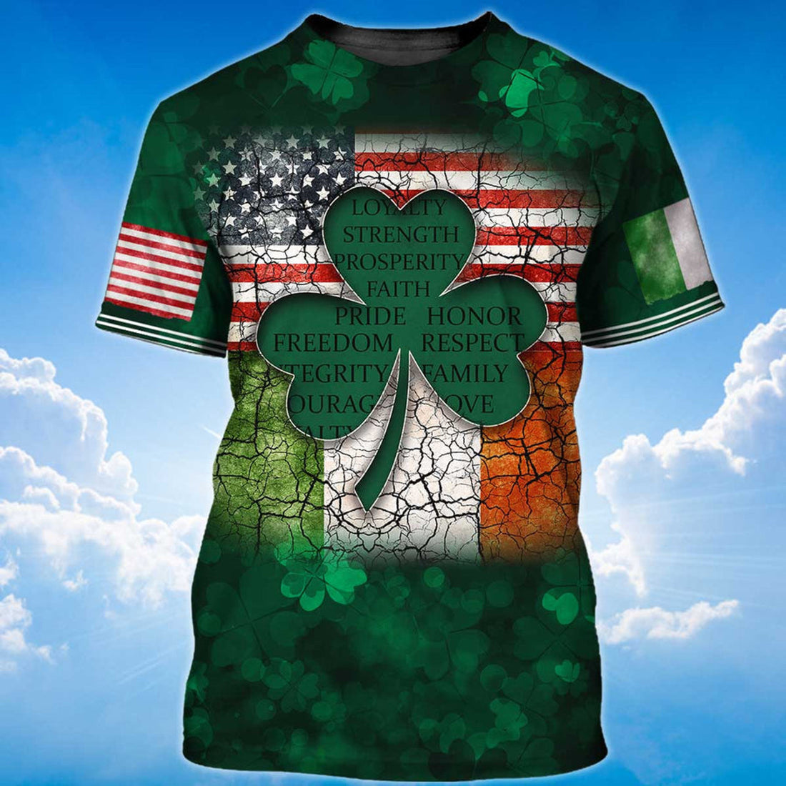 FUNSTUFFPRINT Shamrock Flag American Ireland Irish 3D Shirt, My Nation My Heritage T-Shirt, St Patrick's Day 3D T-shirt