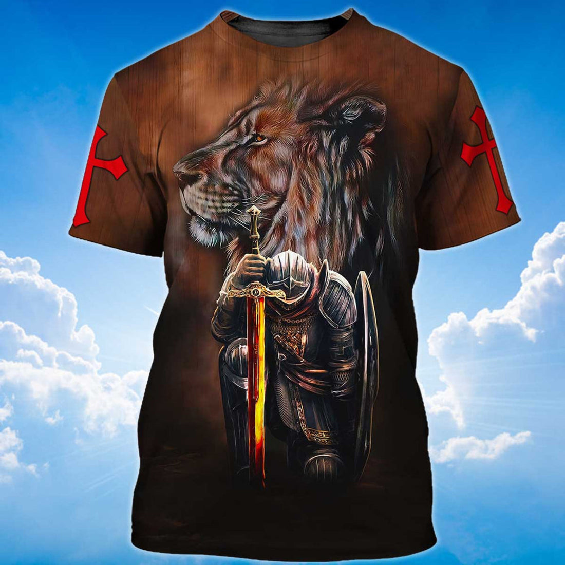 FUNSTUFFPRINT Knight Templar T-Shirt, Faith Over Fear 3D T-shirt