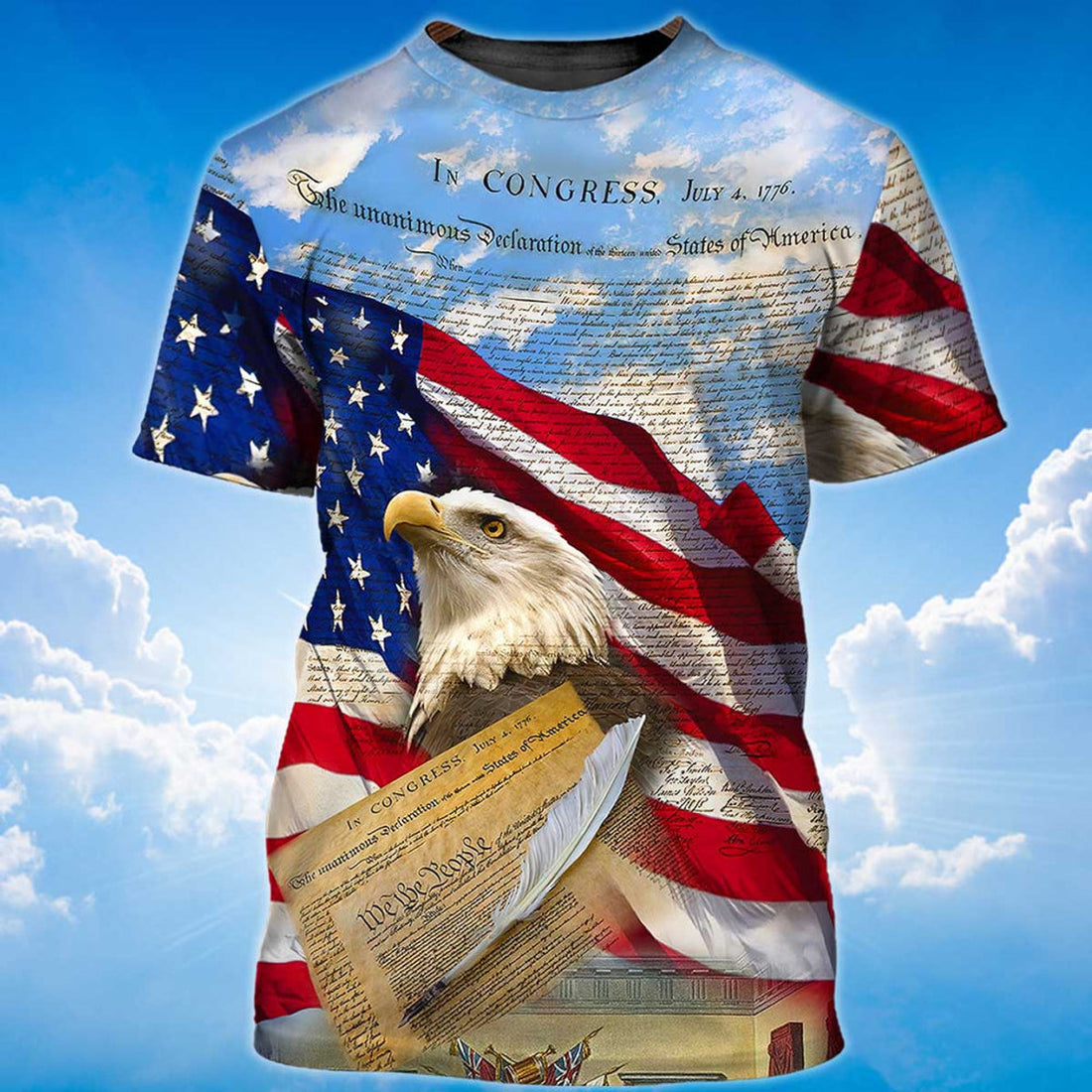 FUNSTUFFPRINT 3D Sublimation Eagle American On T-Shirt Eagle Lover Patriotic Independence Day Shirt 3D T-shirt