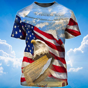FUNSTUFFPRINT 3D Sublimation Eagle American On T-Shirt Eagle Lover Patriotic Independence Day Shirt 3D T-shirt