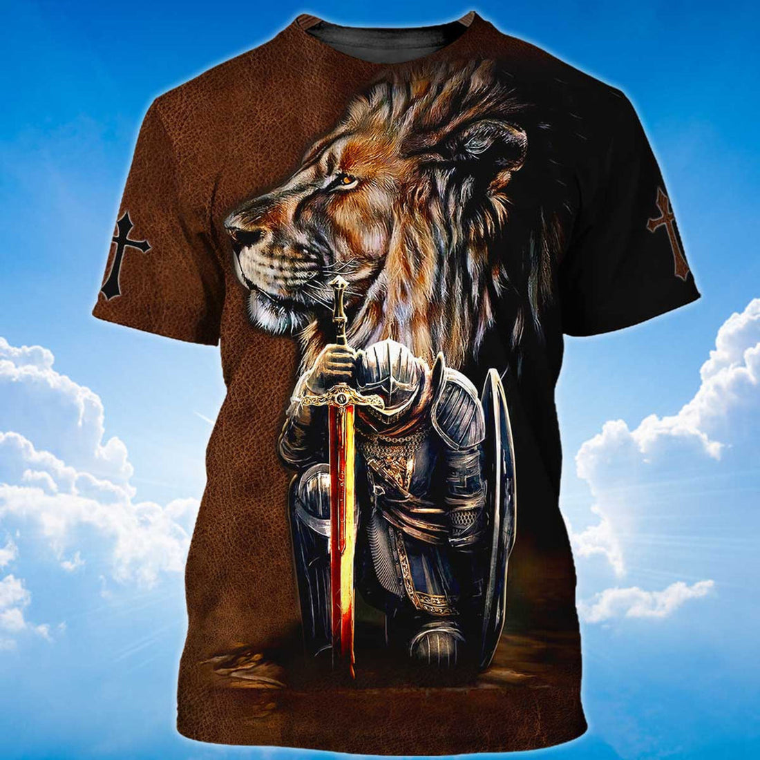 FUNSTUFFPRINT Knight Templar T-Shirt God Jesus And Lion Shirt 3D T-shirt